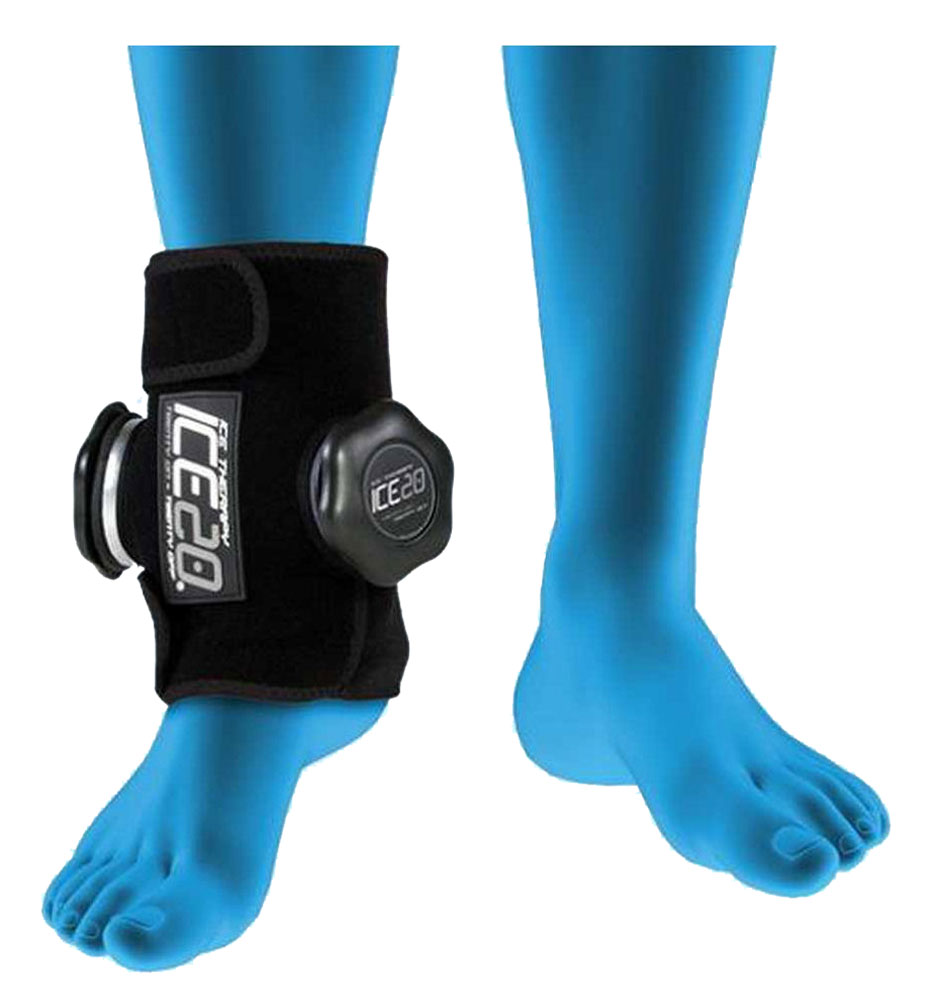 Sac de glace double pour cheville avec sangle de compression et thérapie par la glace