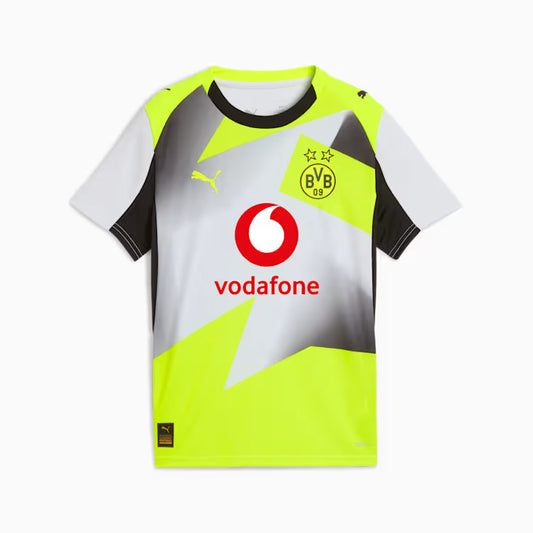 Soccer jersey with Puma, Vodafone, and Borussia Dortmund logos on a white background
