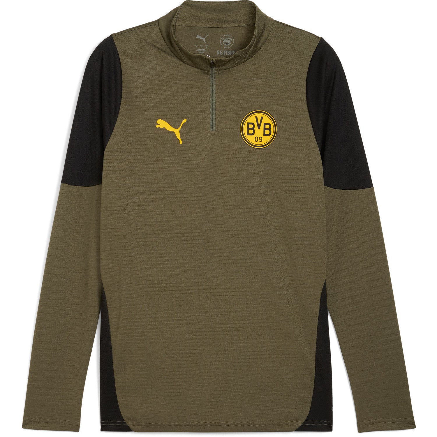 Green and black long-sleeve shirt with Puma and Borussia Dortmund logos on a white background
