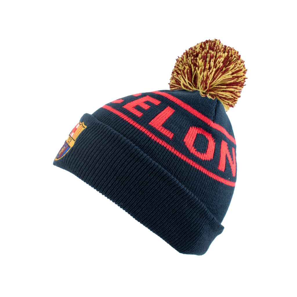 Barcelona Navy & Red Pom Beanie