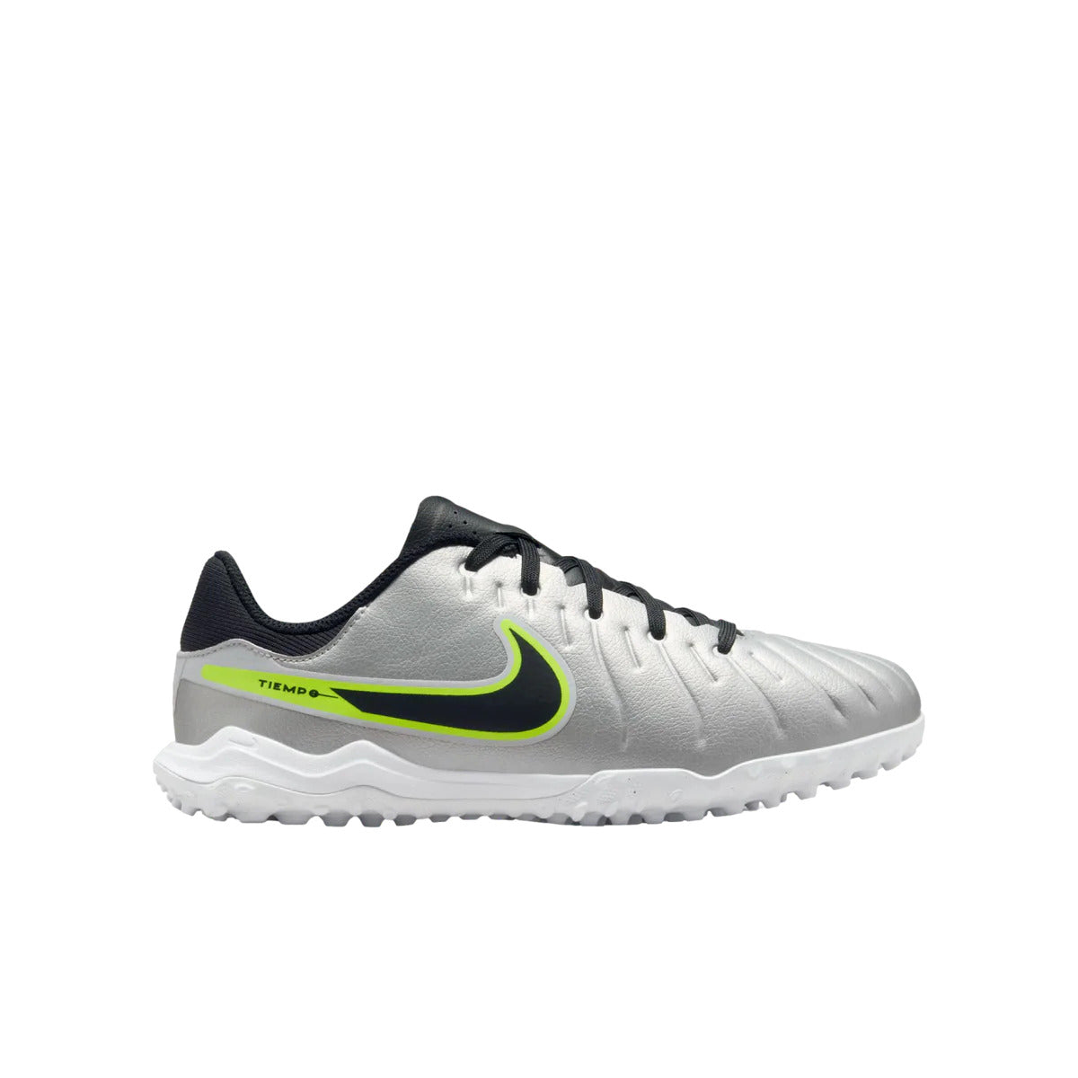 Chaussures de football Nike Tiempo Legend 10 Academy Turf pour enfant (argent métallisé/noir/volt)