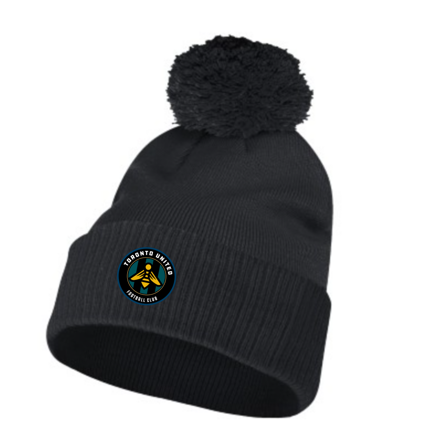 Toronto United Solid Cuffed Pom Beanie Black (Embroidered)