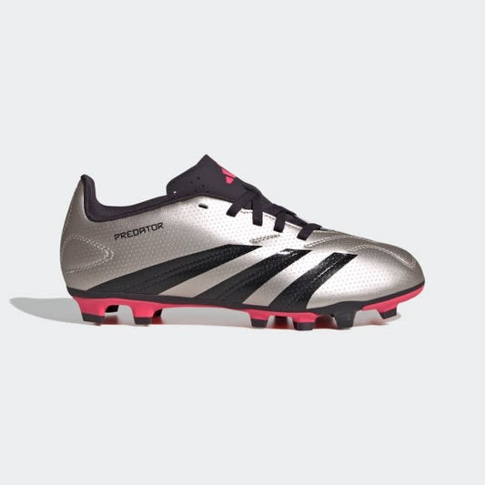 Adidas Predator Club FG youth soccer cleats in gray, black, and red colors