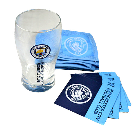 Coffret mini-bar Manchester City (verre à pinte, serviette de bar, 4 sous-verres) 5996