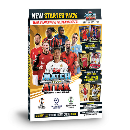 Pack de démarrage 24/25 cartes Topps Match Attax UEFA Champions League (album, 27 cartes + 2 cartes LE)