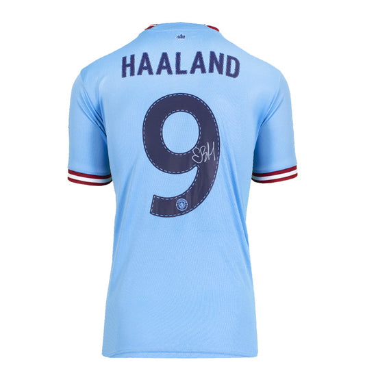 Maillot domicile authentique signé par Erling Haaland pour Manchester City 2022-23