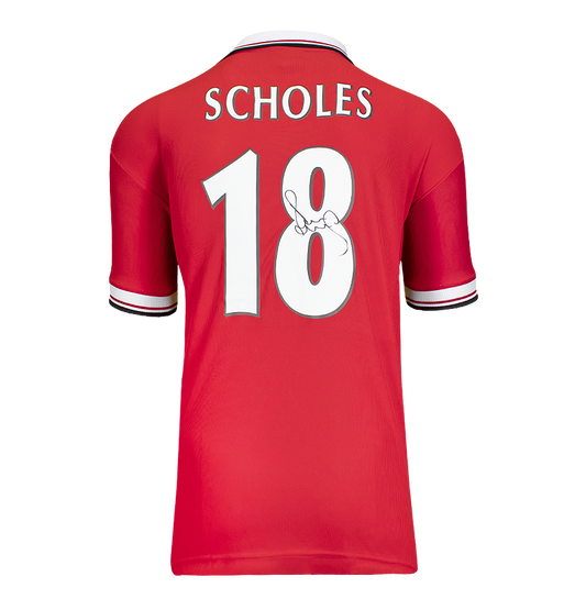 Maillot domicile authentique signé par Paul Scholes pour Manchester United 1999