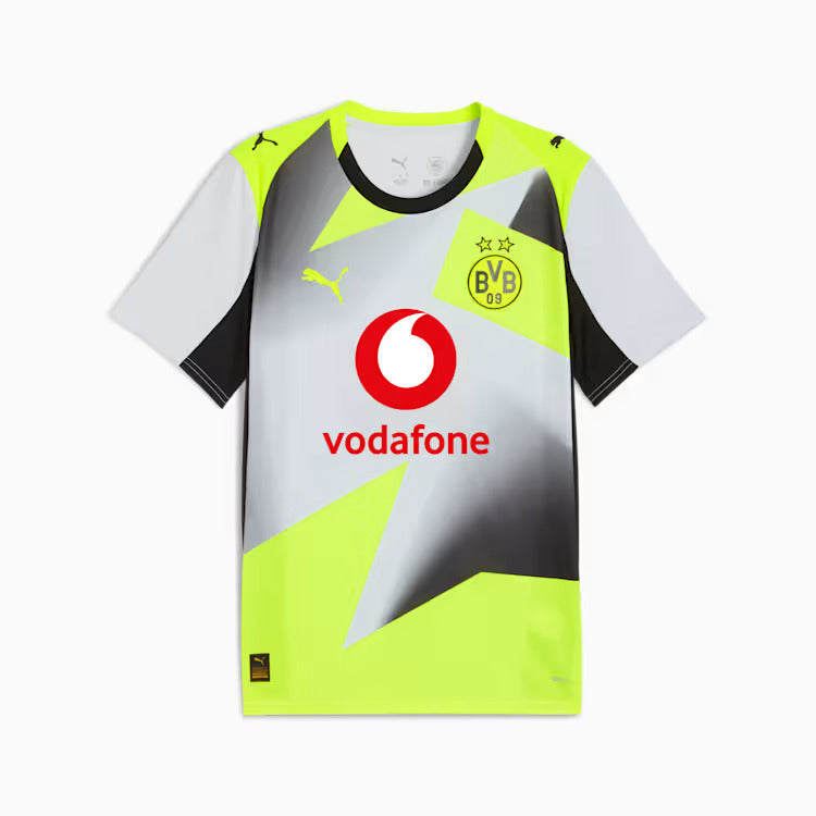 Soccer jersey with Vodafone and Borussia Dortmund logos on a white background