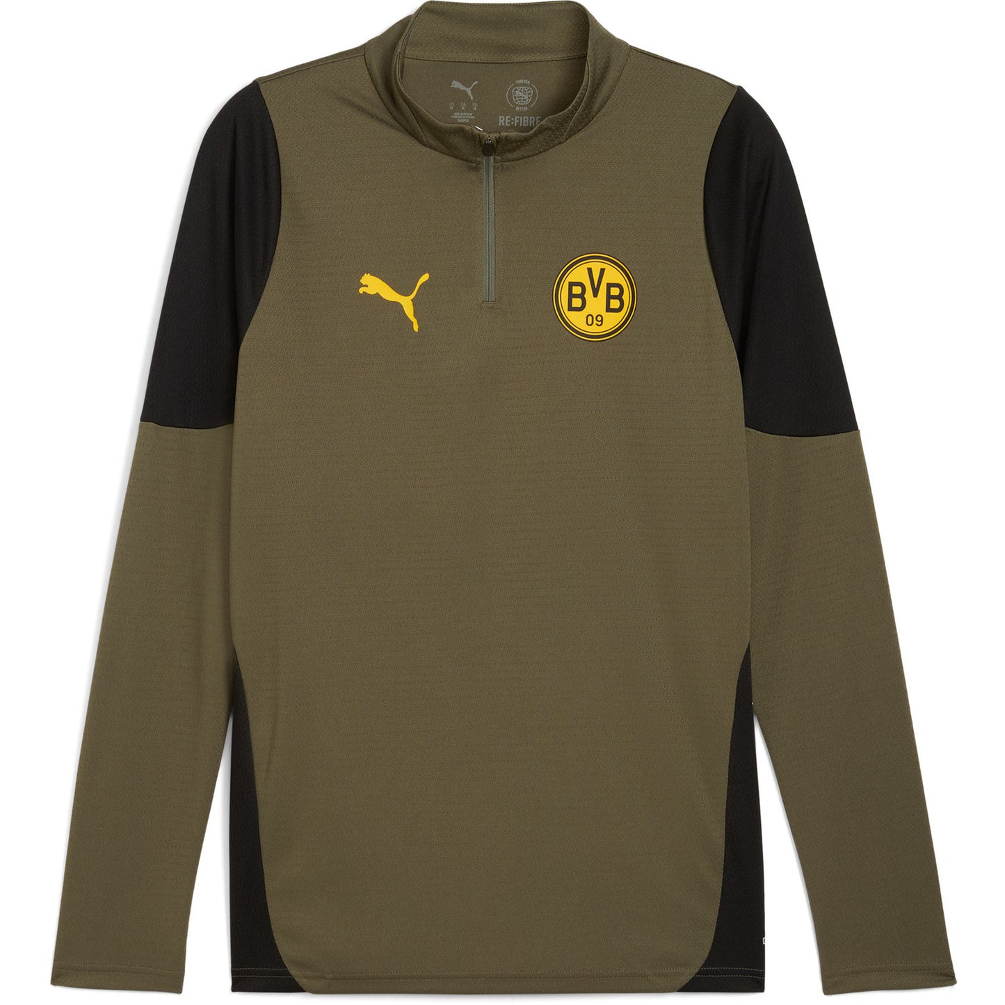 Green and black long-sleeve shirt with Puma and Borussia Dortmund logos on a white background