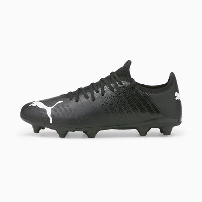 Black soccer cleat with brand logo on a white background
