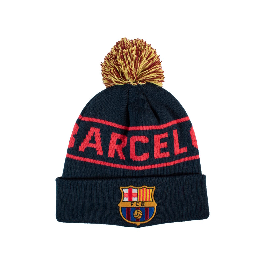 Barcelona Navy & Red Pom Beanie