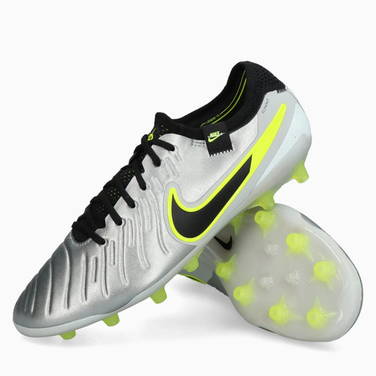 Chaussures de football Nike Tiempo Legend 10 Elite pour terrain synthétique, argent métallisé/noir/volt