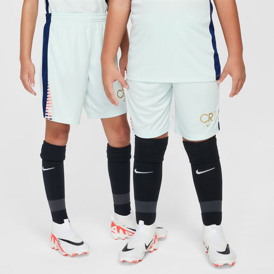 Short de football Nike CR7 Academy23 Dri-Fit pour enfant Vert pâle/Bleu néant/Or métallique