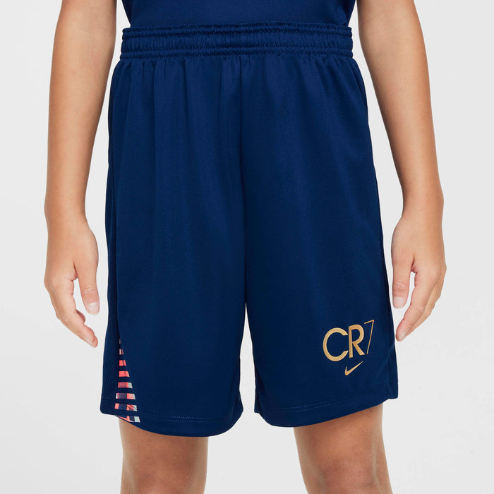 Short de football Nike CR7 Academy23 Dri-Fit pour Jeunes, Bleu néant/Bleu néant/Or métallique