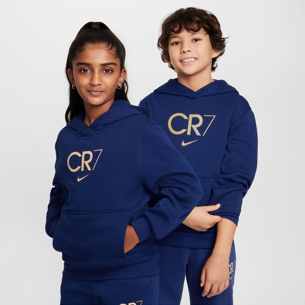 Sweat à capuche de football Nike CR7 Club Fleece pour enfant, bleu néant/or métallique