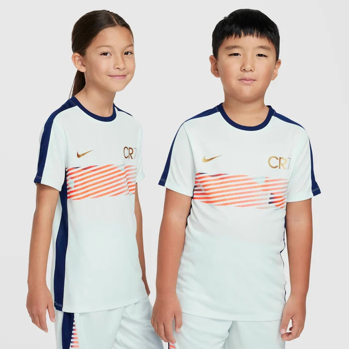 Haut de football Nike CR7 Academy23 Dri-Fit pour Jeunes, vert pâle/bleu néant/or métallique
