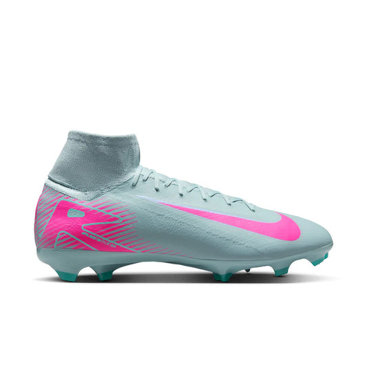 Light blue soccer cleat with pink swoosh logo on a white background