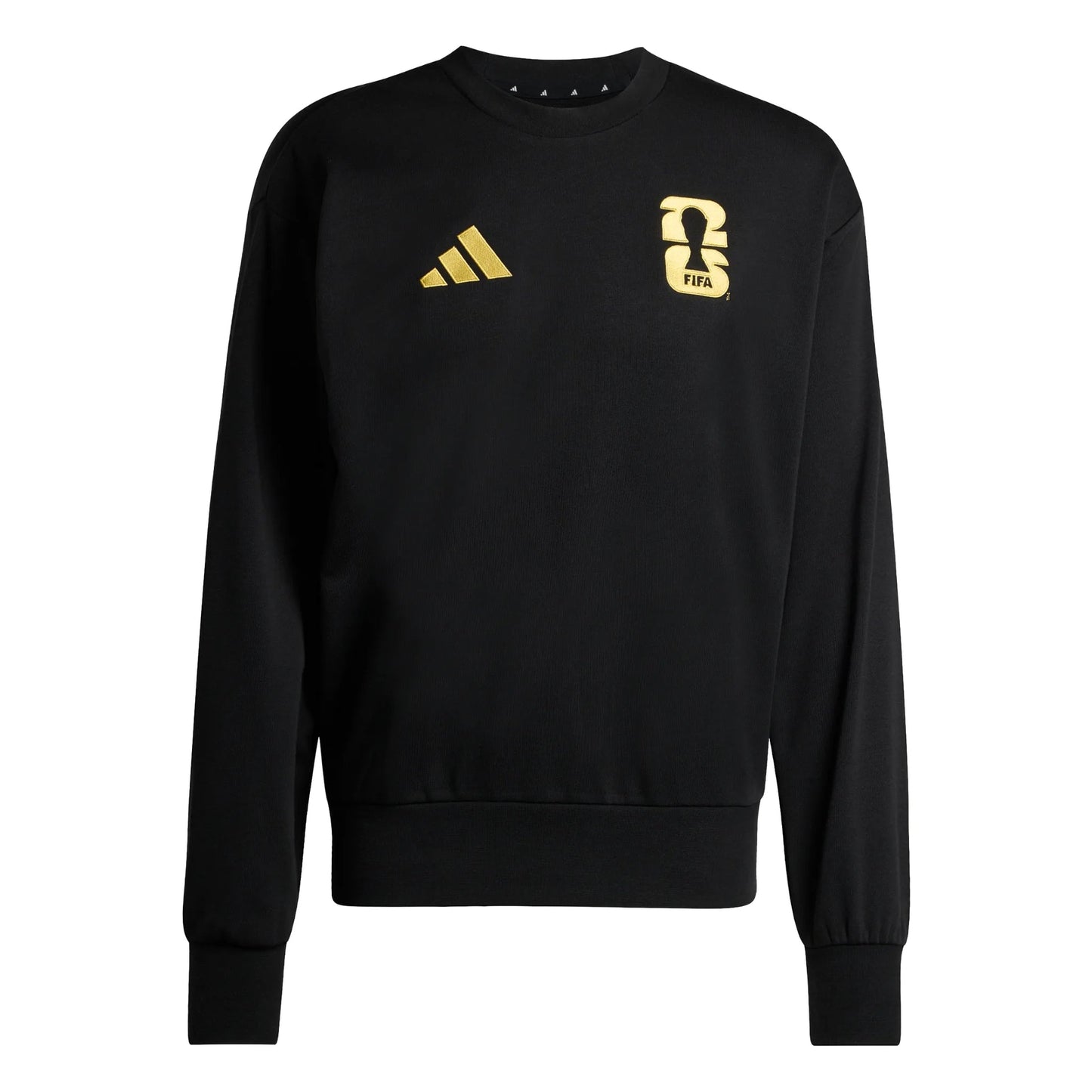 Black sweatshirt with Adidas and FIFA logos on a white background