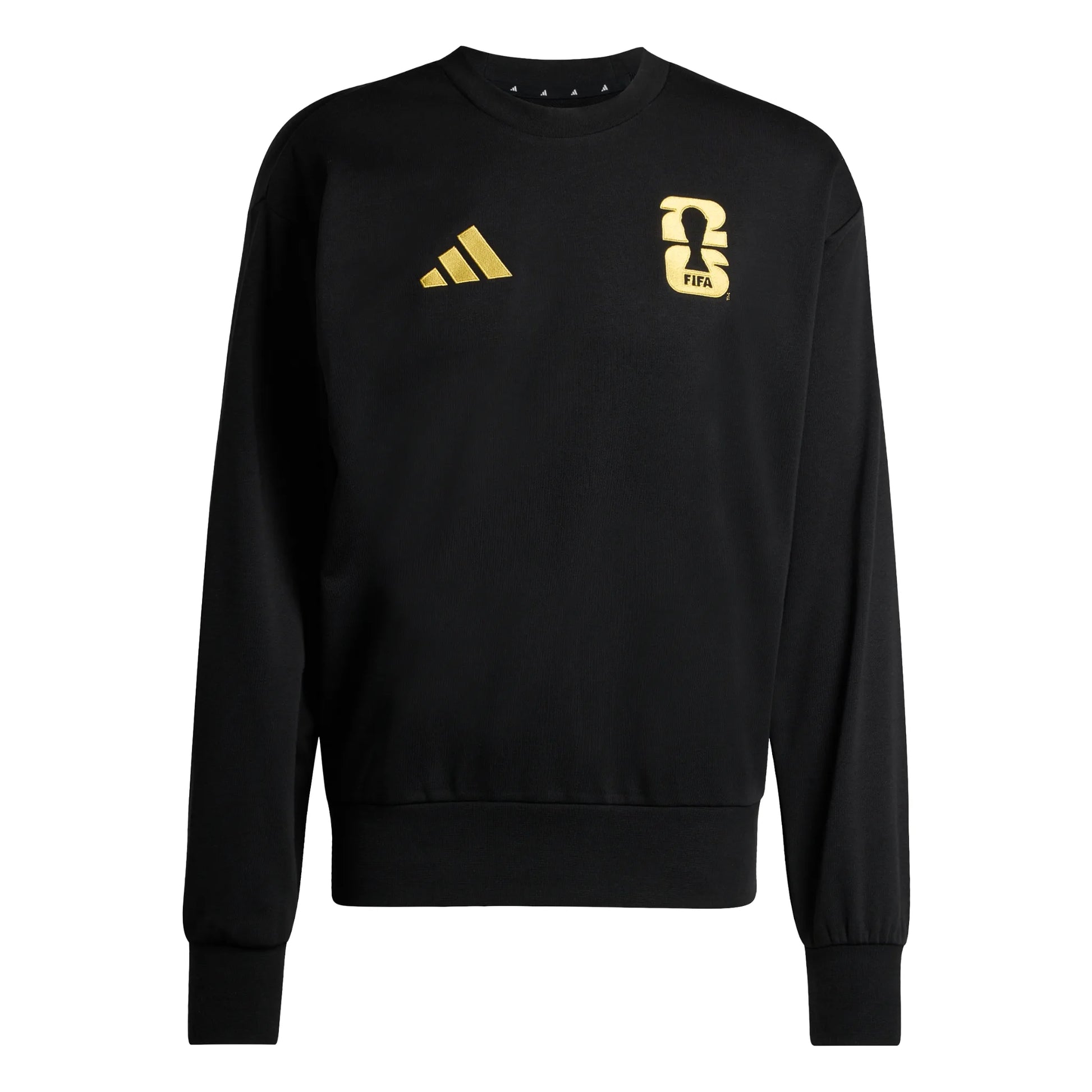 Black sweatshirt with Adidas and FIFA logos on a white background