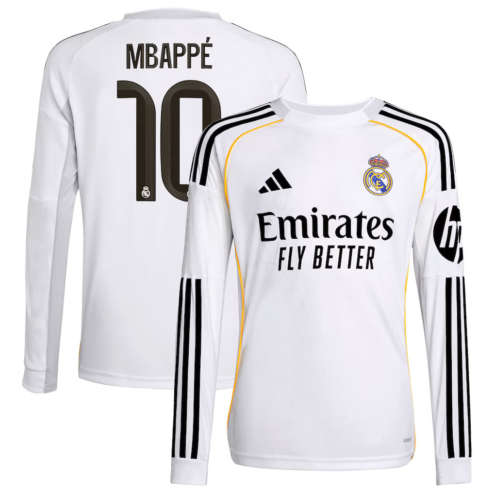 Adidas Real Madrid 25/26 Mbappe #10 Long Sleeve Home Jersey