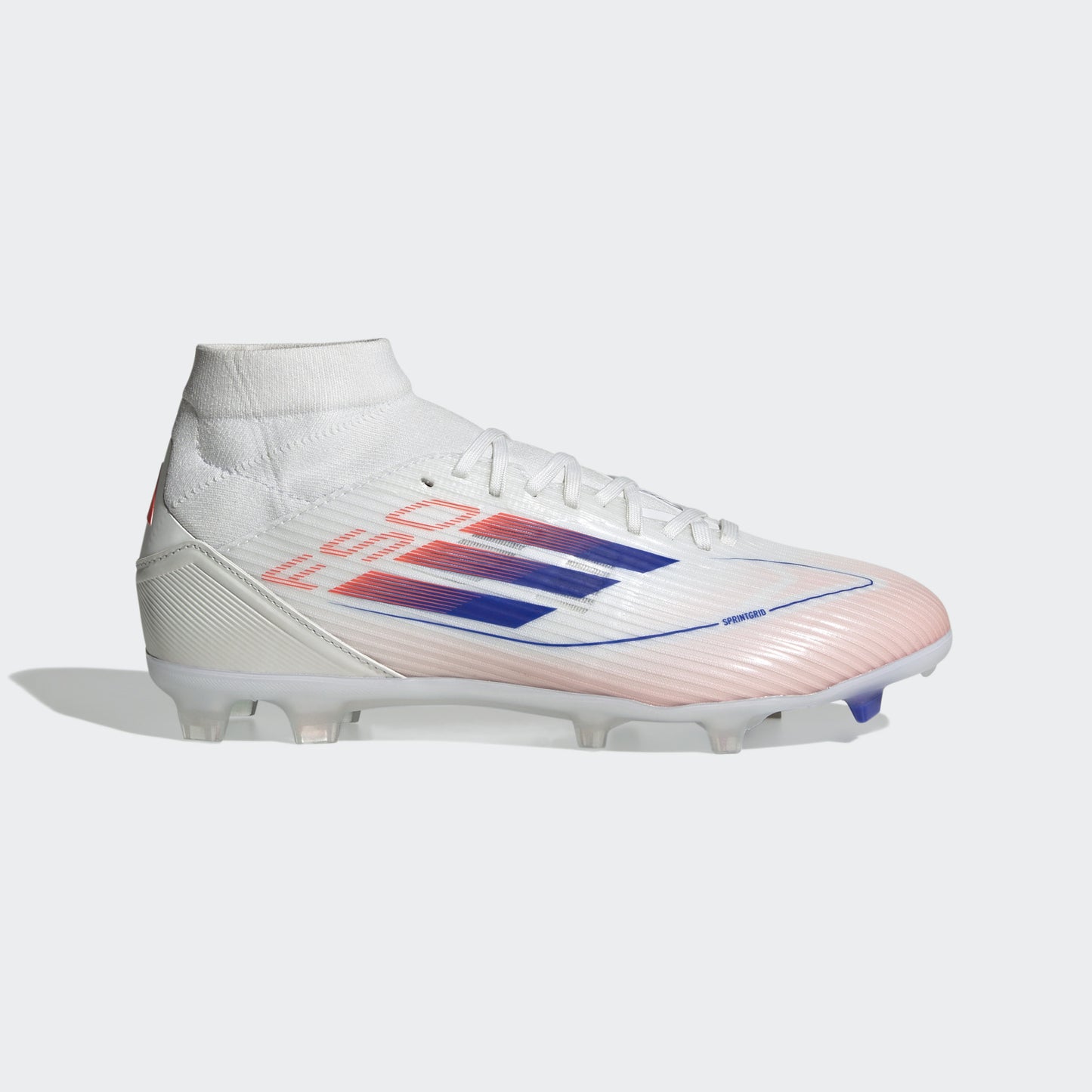 Chaussures mi-hautes Adidas F50 League pour terrains fermes et multi-surfaces, blanc/bleu/rouge, pour femme