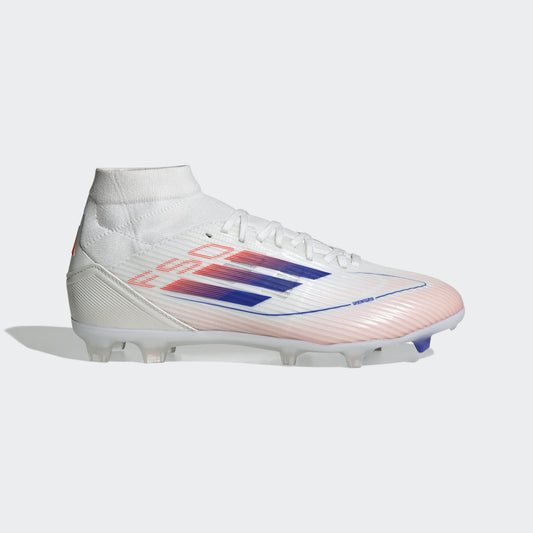 Chaussures mi-hautes Adidas F50 League pour terrains fermes et multi-surfaces, blanc/bleu/rouge, pour femme